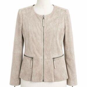 Beige Suede Moto Jacket Minimalist Biker Peplum Spring Weight Cream Size Medium